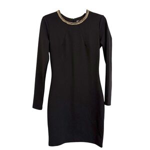2/$30 H&M Black Mini Bodycon Dress w/ Gold Beaded Trim Open Back Size 6